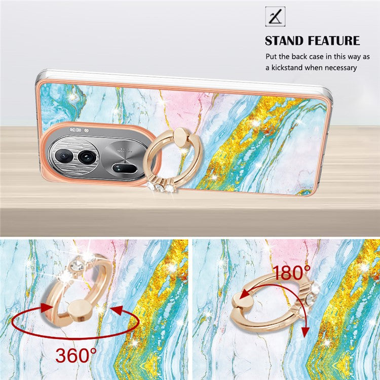 YB IMD Series-10 For Oppo Reno11 Pro 5G (Global) Case IMD Marble Pattern TPU Kickstand Phone Cover - Green 004