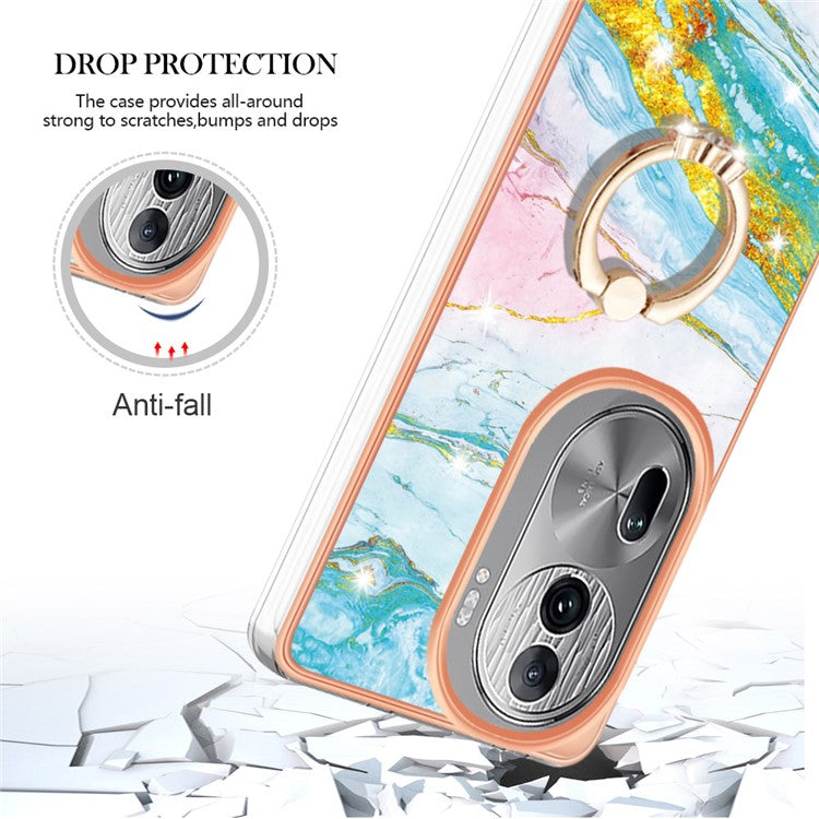 YB IMD Series-10 For Oppo Reno11 Pro 5G (Global) Case IMD Marble Pattern TPU Kickstand Phone Cover - Green 004