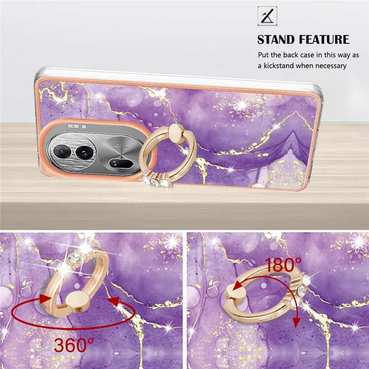 YB IMD Series-10 For Oppo Reno11 Pro 5G (Global) Case IMD Marble Pattern TPU Kickstand Phone Cover - Purple 002