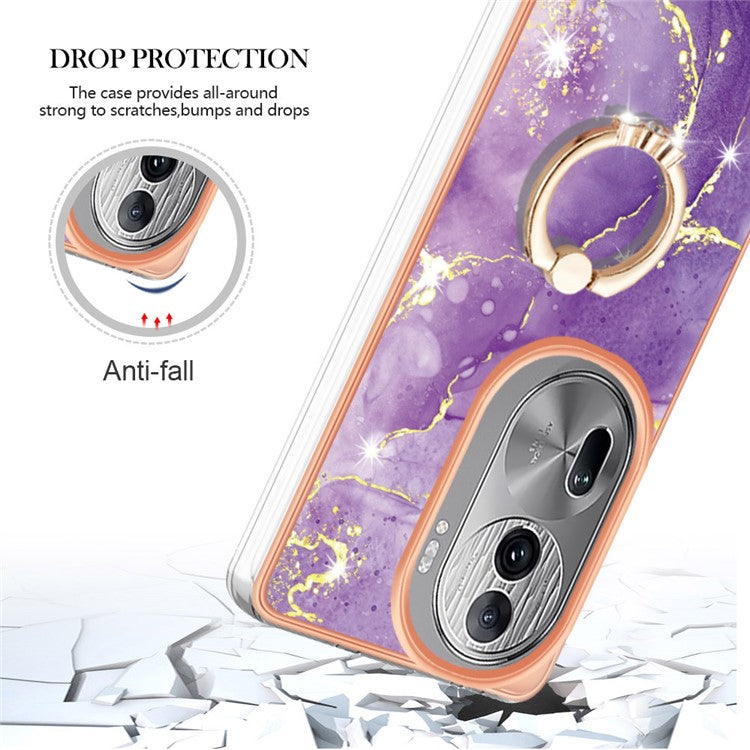 YB IMD Series-10 For Oppo Reno11 Pro 5G (Global) Case IMD Marble Pattern TPU Kickstand Phone Cover - Purple 002