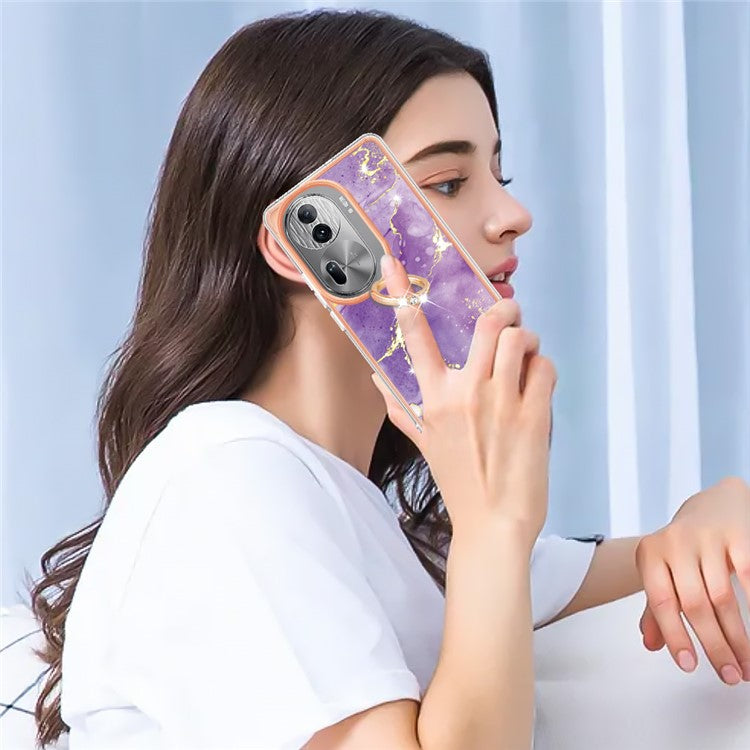YB IMD Series-10 For Oppo Reno11 Pro 5G (Global) Case IMD Marble Pattern TPU Kickstand Phone Cover - Purple 002