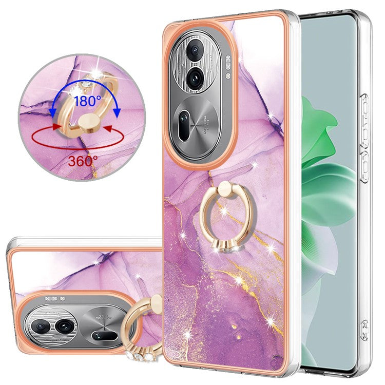 YB IMD Series-10 For Oppo Reno11 Pro 5G (Global) Case IMD Marble Pattern TPU Kickstand Phone Cover - Purple 001