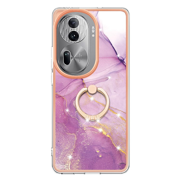YB IMD Series-10 For Oppo Reno11 Pro 5G (Global) Case IMD Marble Pattern TPU Kickstand Phone Cover - Purple 001