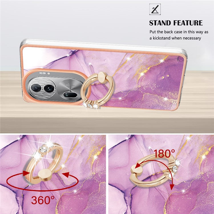 YB IMD Series-10 For Oppo Reno11 Pro 5G (Global) Case IMD Marble Pattern TPU Kickstand Phone Cover - Purple 001