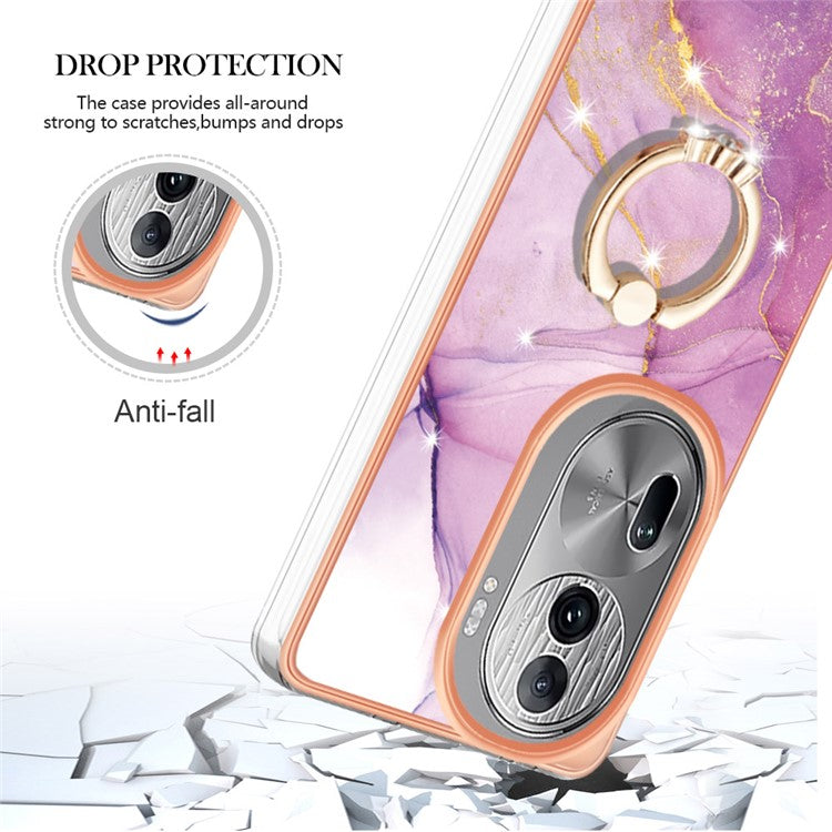 YB IMD Series-10 For Oppo Reno11 Pro 5G (Global) Case IMD Marble Pattern TPU Kickstand Phone Cover - Purple 001