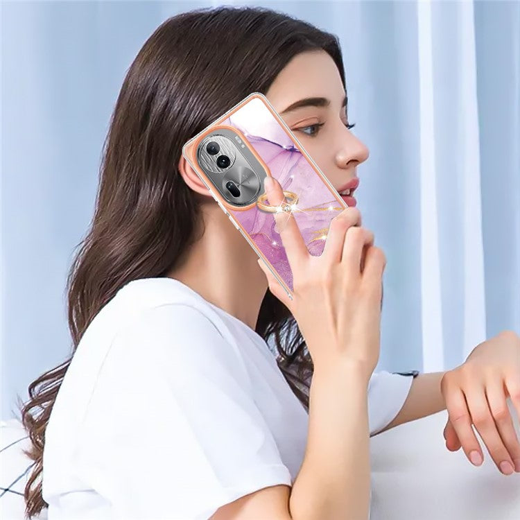 YB IMD Series-10 For Oppo Reno11 Pro 5G (Global) Case IMD Marble Pattern TPU Kickstand Phone Cover - Purple 001