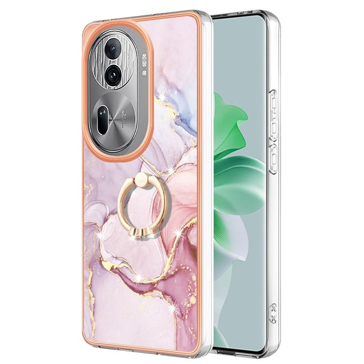 YB IMD Series-10 For Oppo Reno11 Pro 5G (Global) Case IMD Marble Pattern TPU Kickstand Phone Cover - Rose Gold 005