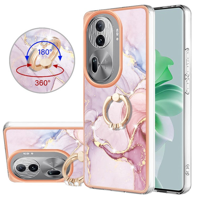 YB IMD Series-10 For Oppo Reno11 Pro 5G (Global) Case IMD Marble Pattern TPU Kickstand Phone Cover - Rose Gold 005