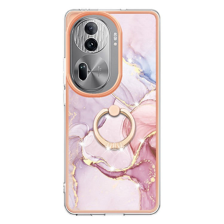 YB IMD Series-10 For Oppo Reno11 Pro 5G (Global) Case IMD Marble Pattern TPU Kickstand Phone Cover - Rose Gold 005