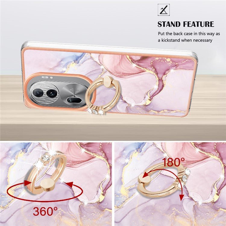 YB IMD Series-10 For Oppo Reno11 Pro 5G (Global) Case IMD Marble Pattern TPU Kickstand Phone Cover - Rose Gold 005