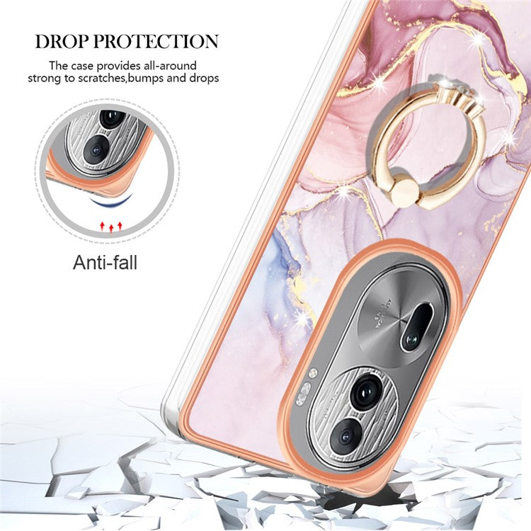 YB IMD Series-10 For Oppo Reno11 Pro 5G (Global) Case IMD Marble Pattern TPU Kickstand Phone Cover - Rose Gold 005