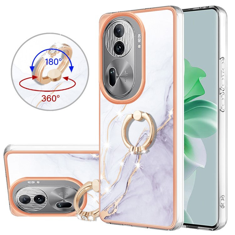 YB IMD Series-10 For Oppo Reno11 Pro 5G (Global) Case IMD Marble Pattern TPU Kickstand Phone Cover - White 006