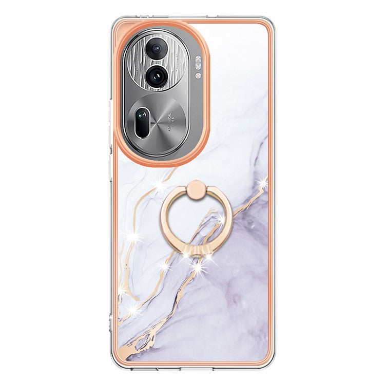 YB IMD Series-10 For Oppo Reno11 Pro 5G (Global) Case IMD Marble Pattern TPU Kickstand Phone Cover - White 006