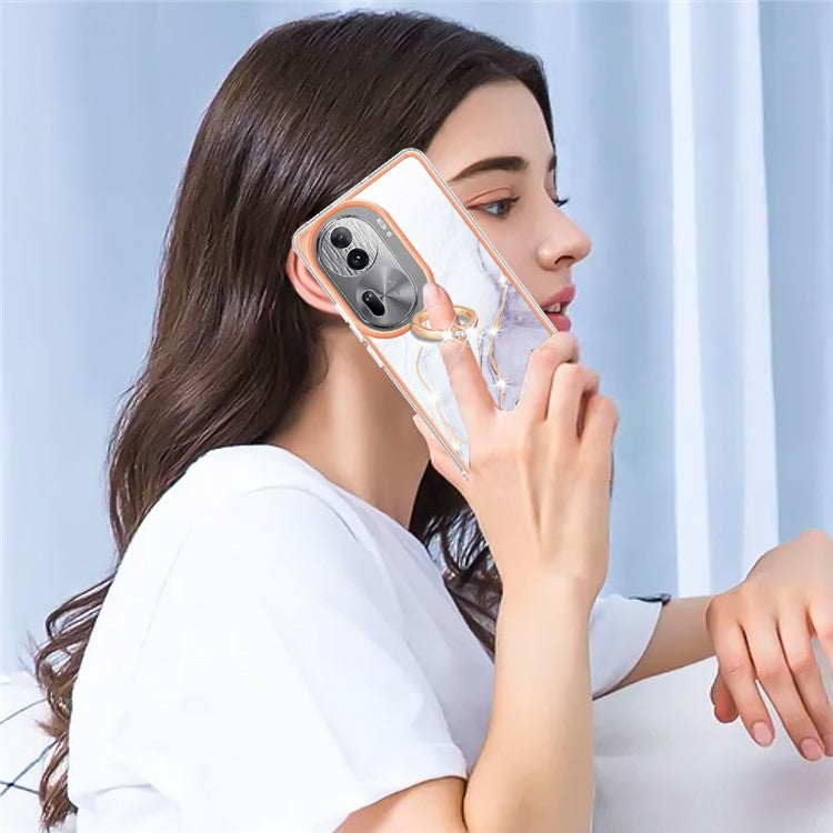 YB IMD Series-10 For Oppo Reno11 Pro 5G (Global) Case IMD Marble Pattern TPU Kickstand Phone Cover - White 006