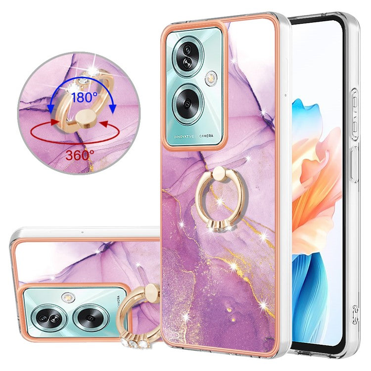 YB IMD Series-10 For Oppo A79 5G / A2 5G Cell Phone Case Marble Pattern TPU Cover with Ring Kickstand - Purple 001