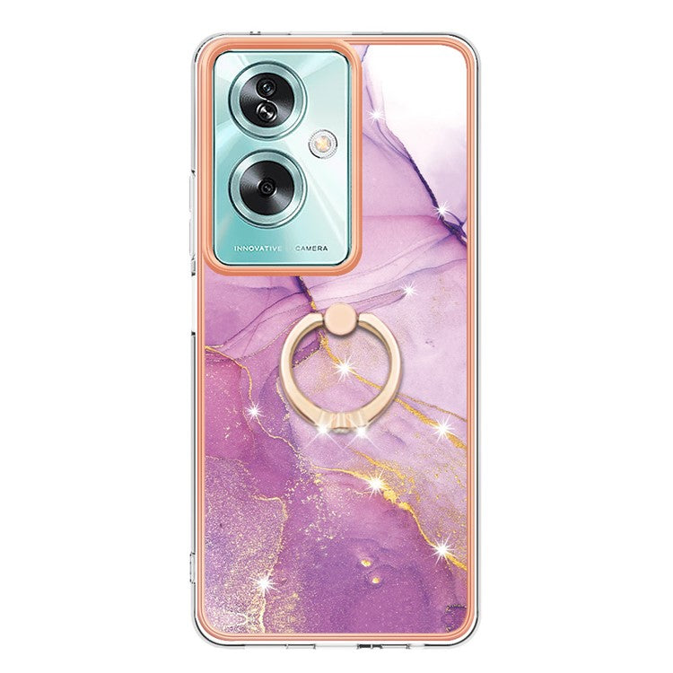 YB IMD Series-10 For Oppo A79 5G / A2 5G Cell Phone Case Marble Pattern TPU Cover with Ring Kickstand - Purple 001