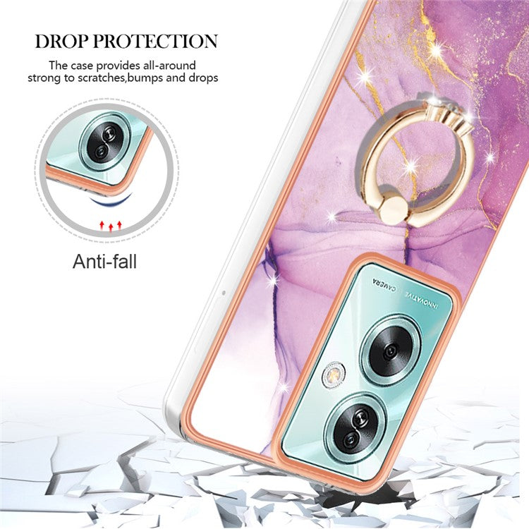 YB IMD Series-10 For Oppo A79 5G / A2 5G Cell Phone Case Marble Pattern TPU Cover with Ring Kickstand - Purple 001