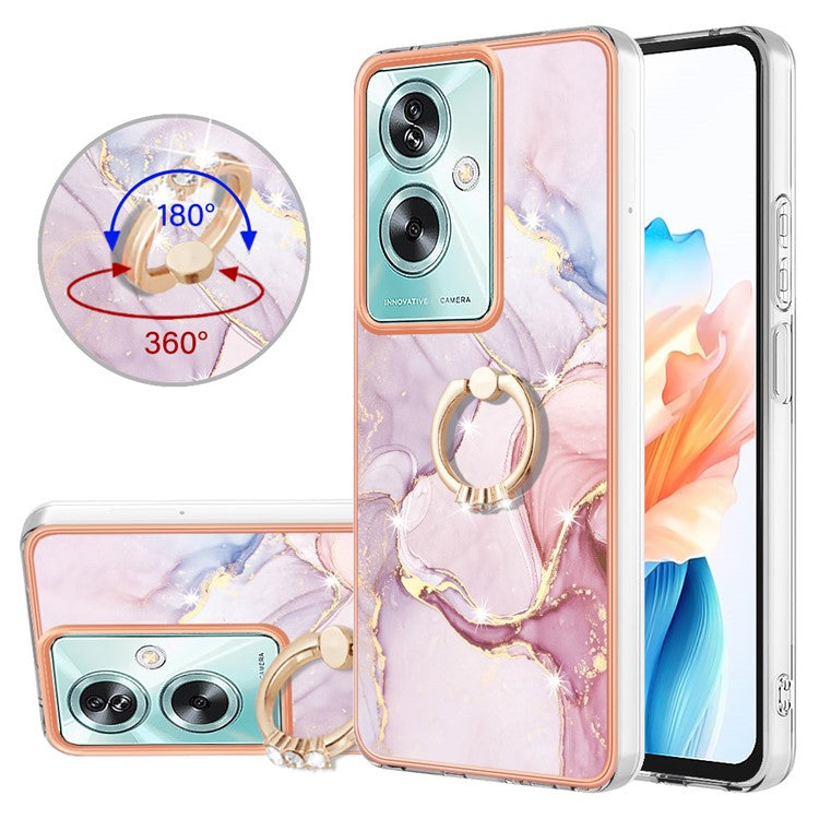 YB IMD Series-10 For Oppo A79 5G / A2 5G Cell Phone Case Marble Pattern TPU Cover with Ring Kickstand - Rose Gold 005