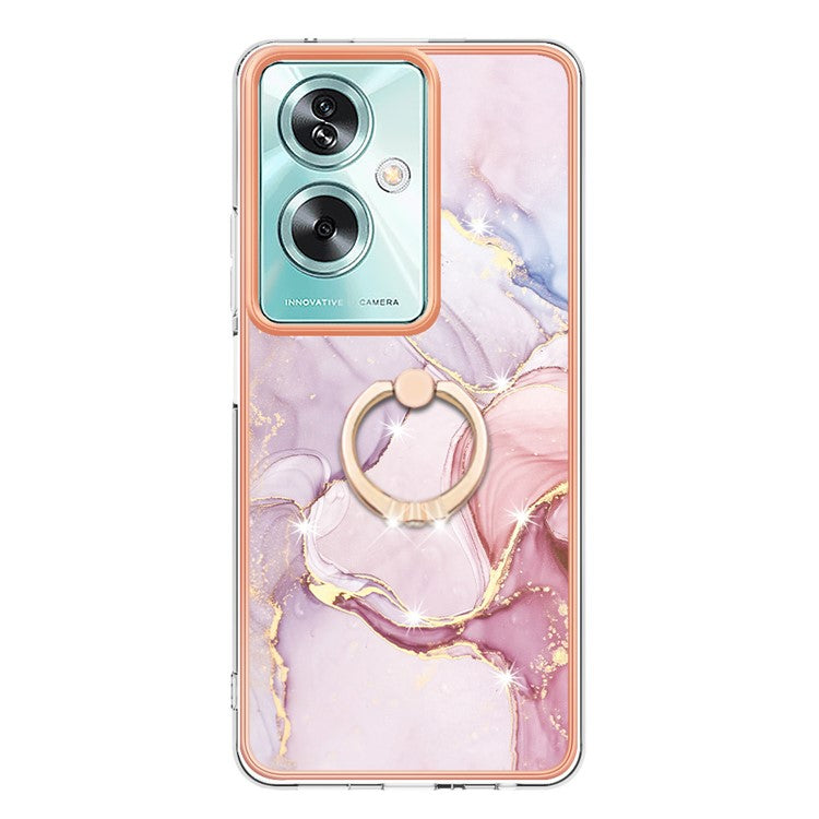 YB IMD Series-10 For Oppo A79 5G / A2 5G Cell Phone Case Marble Pattern TPU Cover with Ring Kickstand - Rose Gold 005
