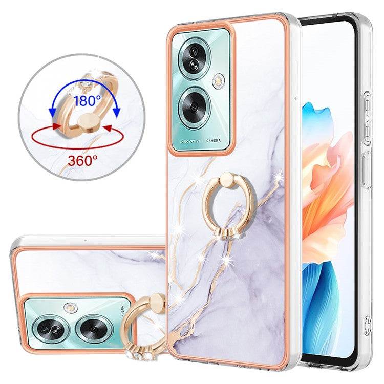 YB IMD Series-10 For Oppo A79 5G / A2 5G Cell Phone Case Marble Pattern TPU Cover with Ring Kickstand - White 006