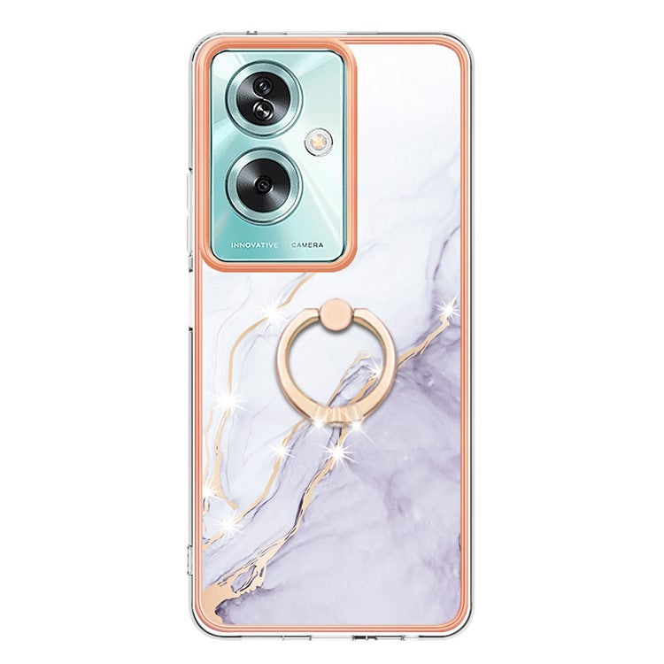 YB IMD Series-10 For Oppo A79 5G / A2 5G Cell Phone Case Marble Pattern TPU Cover with Ring Kickstand - White 006