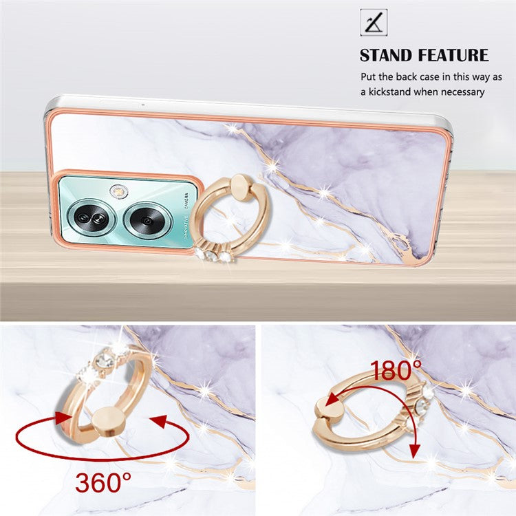 YB IMD Series-10 For Oppo A79 5G / A2 5G Cell Phone Case Marble Pattern TPU Cover with Ring Kickstand - White 006