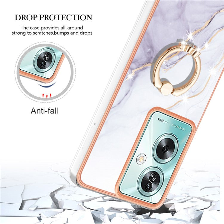 YB IMD Series-10 For Oppo A79 5G / A2 5G Cell Phone Case Marble Pattern TPU Cover with Ring Kickstand - White 006