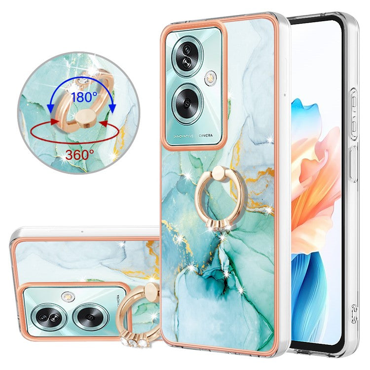 YB IMD Series-10 For Oppo A79 5G / A2 5G Cell Phone Case Marble Pattern TPU Cover with Ring Kickstand - Green 003