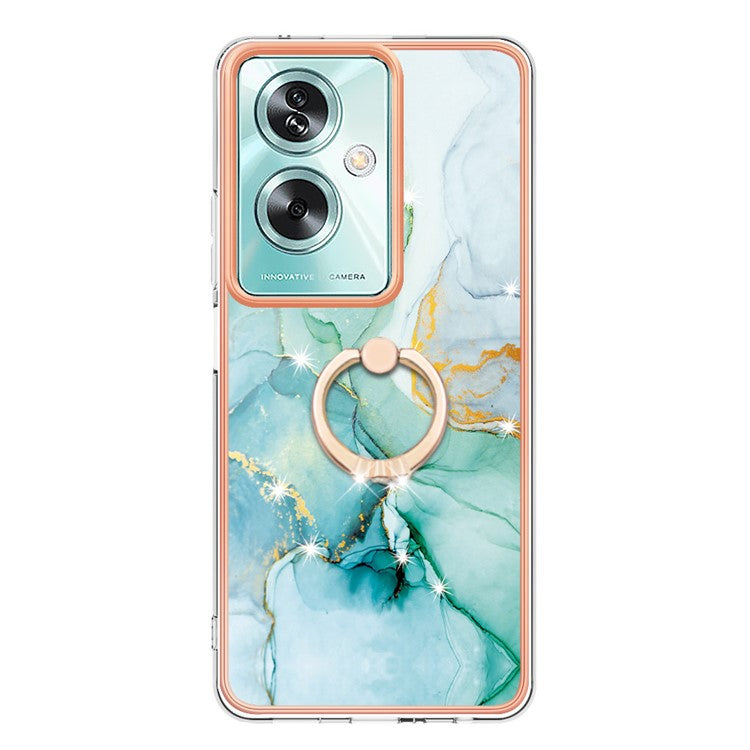 YB IMD Series-10 For Oppo A79 5G / A2 5G Cell Phone Case Marble Pattern TPU Cover with Ring Kickstand - Green 003