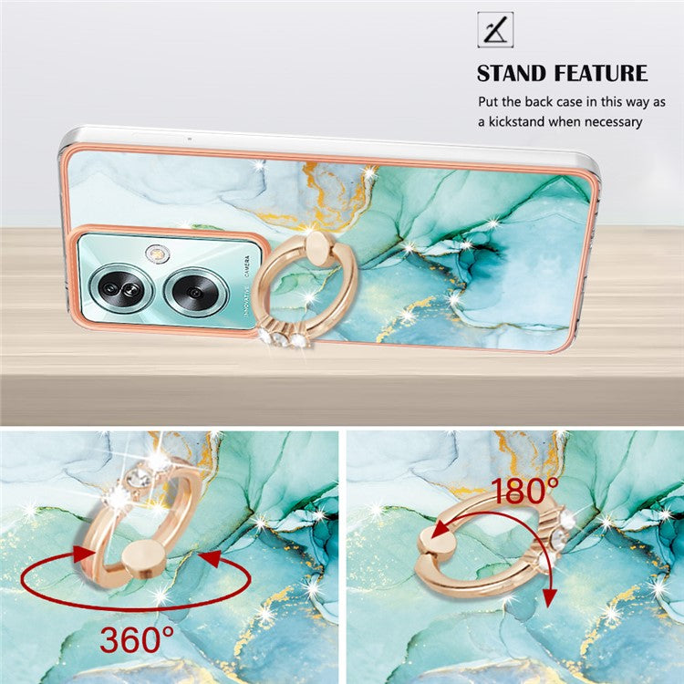 YB IMD Series-10 For Oppo A79 5G / A2 5G Cell Phone Case Marble Pattern TPU Cover with Ring Kickstand - Green 003