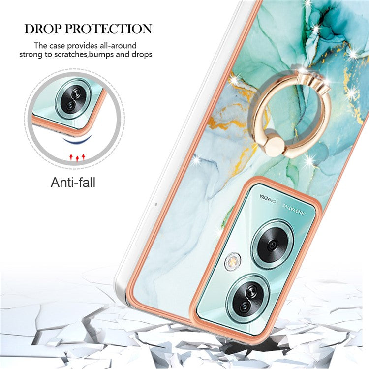YB IMD Series-10 For Oppo A79 5G / A2 5G Cell Phone Case Marble Pattern TPU Cover with Ring Kickstand - Green 003