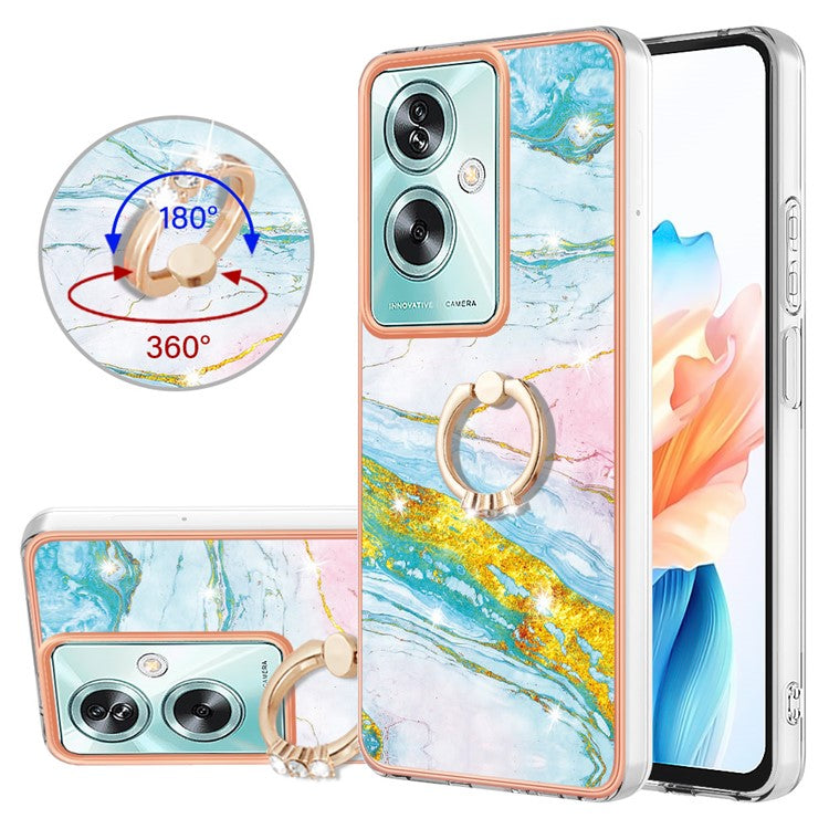 YB IMD Series-10 For Oppo A79 5G / A2 5G Cell Phone Case Marble Pattern TPU Cover with Ring Kickstand - Green 004