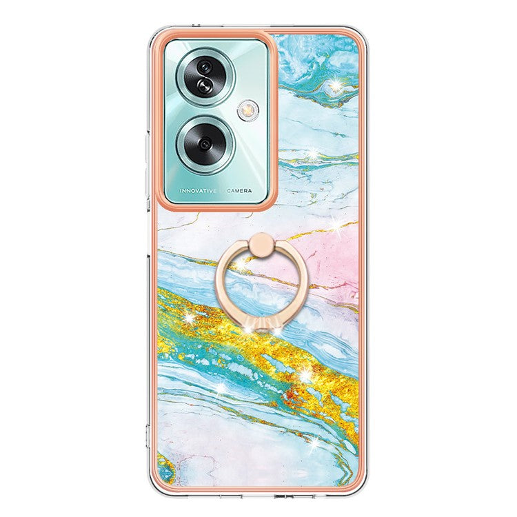 YB IMD Series-10 For Oppo A79 5G / A2 5G Cell Phone Case Marble Pattern TPU Cover with Ring Kickstand - Green 004