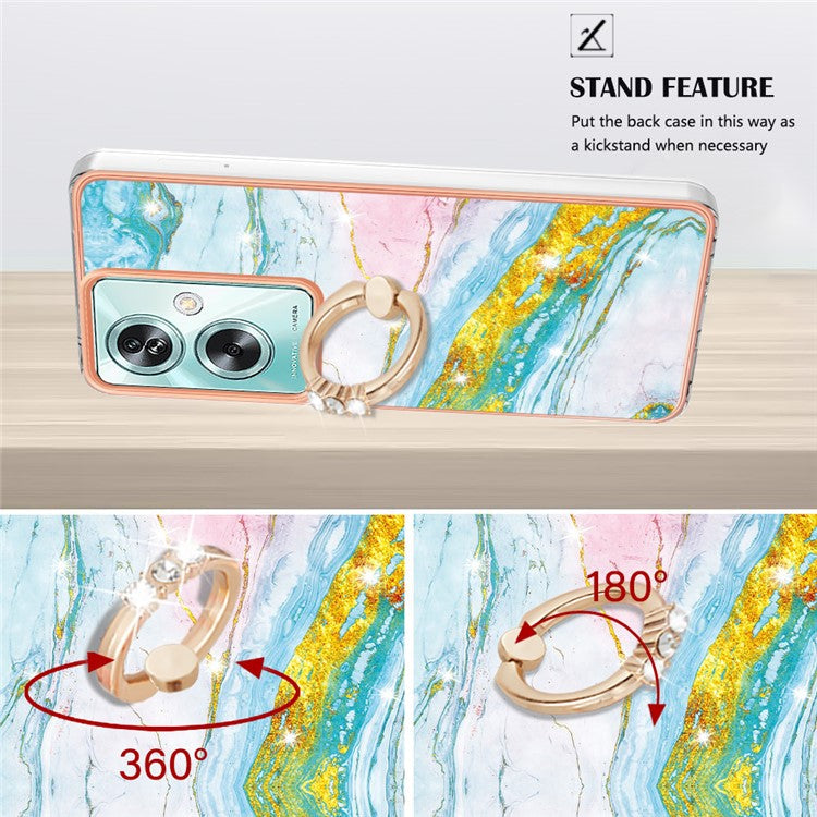 YB IMD Series-10 For Oppo A79 5G / A2 5G Cell Phone Case Marble Pattern TPU Cover with Ring Kickstand - Green 004