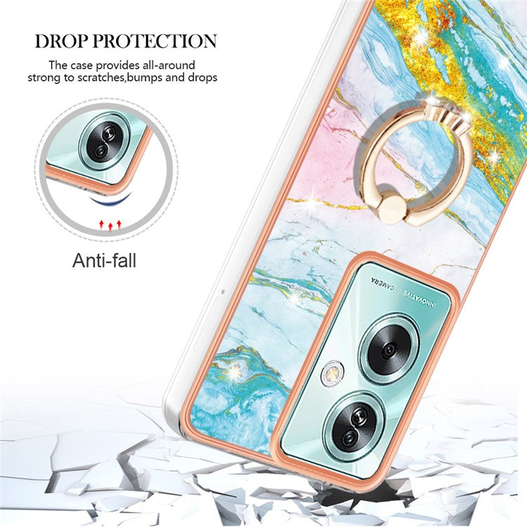YB IMD Series-10 For Oppo A79 5G / A2 5G Cell Phone Case Marble Pattern TPU Cover with Ring Kickstand - Green 004