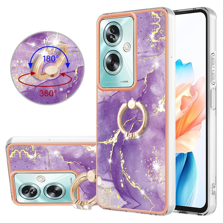 YB IMD Series-10 For Oppo A79 5G / A2 5G Cell Phone Case Marble Pattern TPU Cover with Ring Kickstand - Purple 002