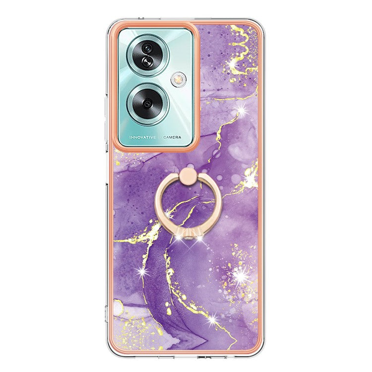 YB IMD Series-10 For Oppo A79 5G / A2 5G Cell Phone Case Marble Pattern TPU Cover with Ring Kickstand - Purple 002