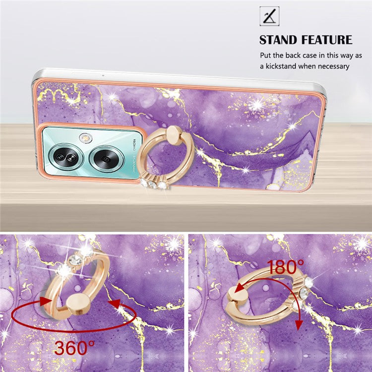 YB IMD Series-10 For Oppo A79 5G / A2 5G Cell Phone Case Marble Pattern TPU Cover with Ring Kickstand - Purple 002