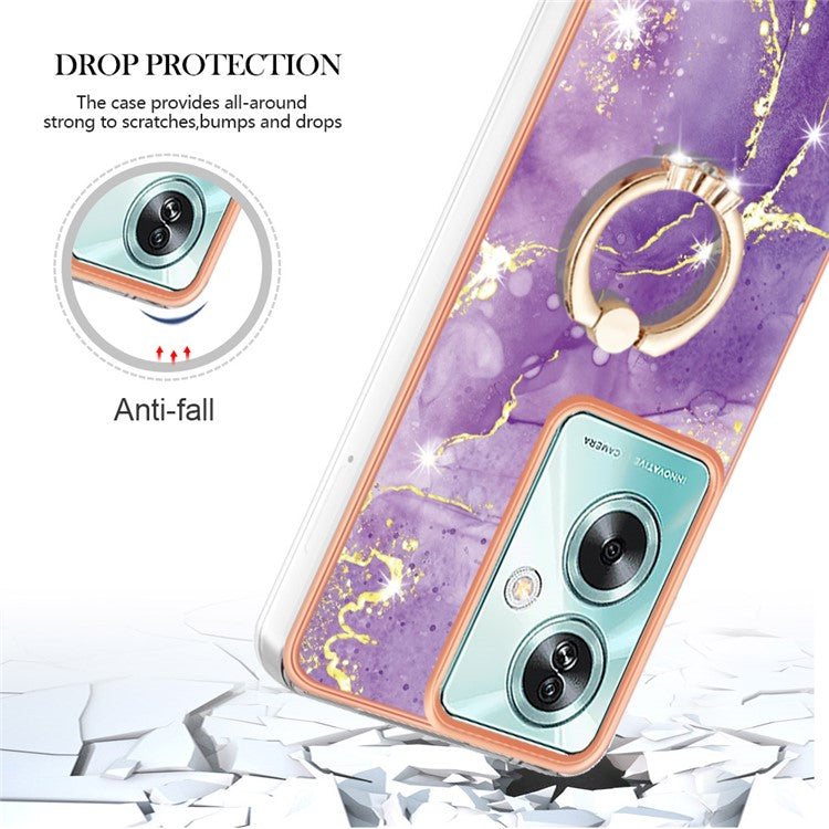 YB IMD Series-10 For Oppo A79 5G / A2 5G Cell Phone Case Marble Pattern TPU Cover with Ring Kickstand - Purple 002