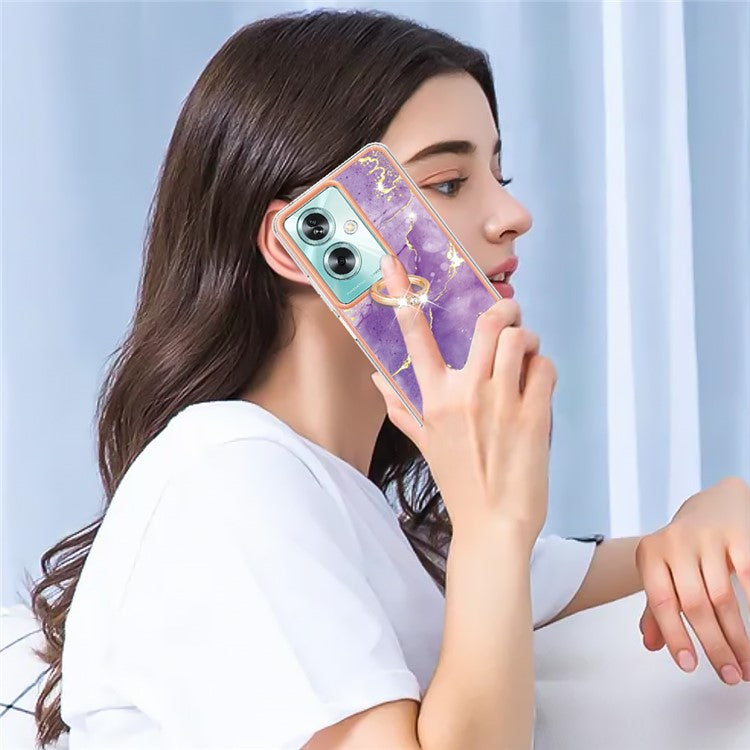 YB IMD Series-10 For Oppo A79 5G / A2 5G Cell Phone Case Marble Pattern TPU Cover with Ring Kickstand - Purple 002