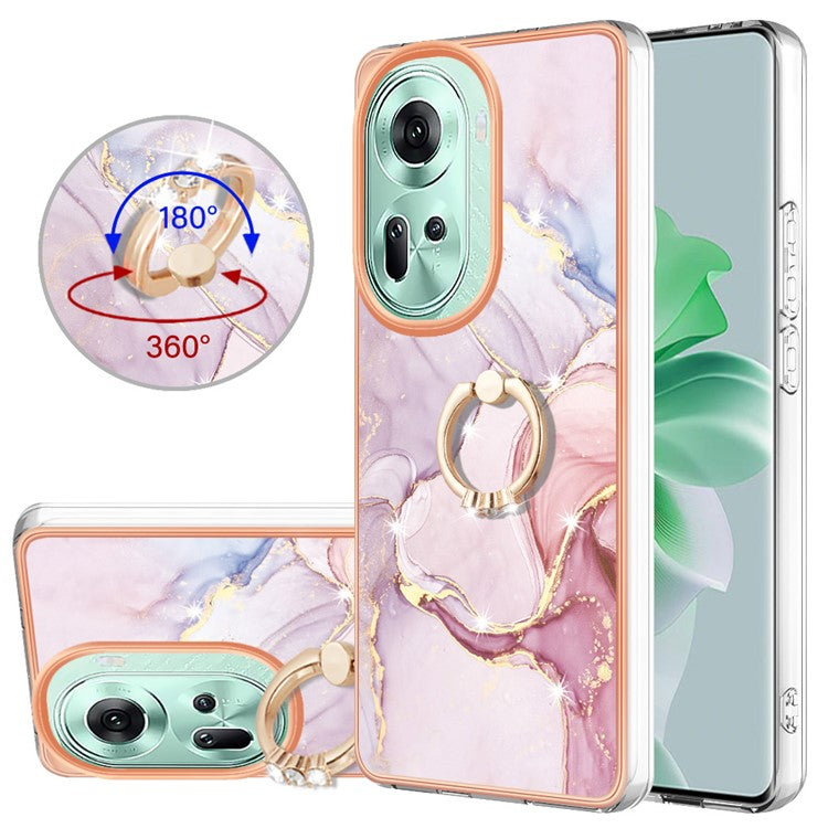 YB IMD Series-10 For Oppo Reno11 5G (Global) Case TPU Ring Kickstand Cover Electroplating Design - Rose Gold 005