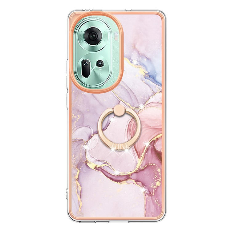 YB IMD Series-10 For Oppo Reno11 5G (Global) Case TPU Ring Kickstand Cover Electroplating Design - Rose Gold 005