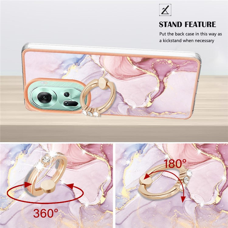 YB IMD Series-10 For Oppo Reno11 5G (Global) Case TPU Ring Kickstand Cover Electroplating Design - Rose Gold 005