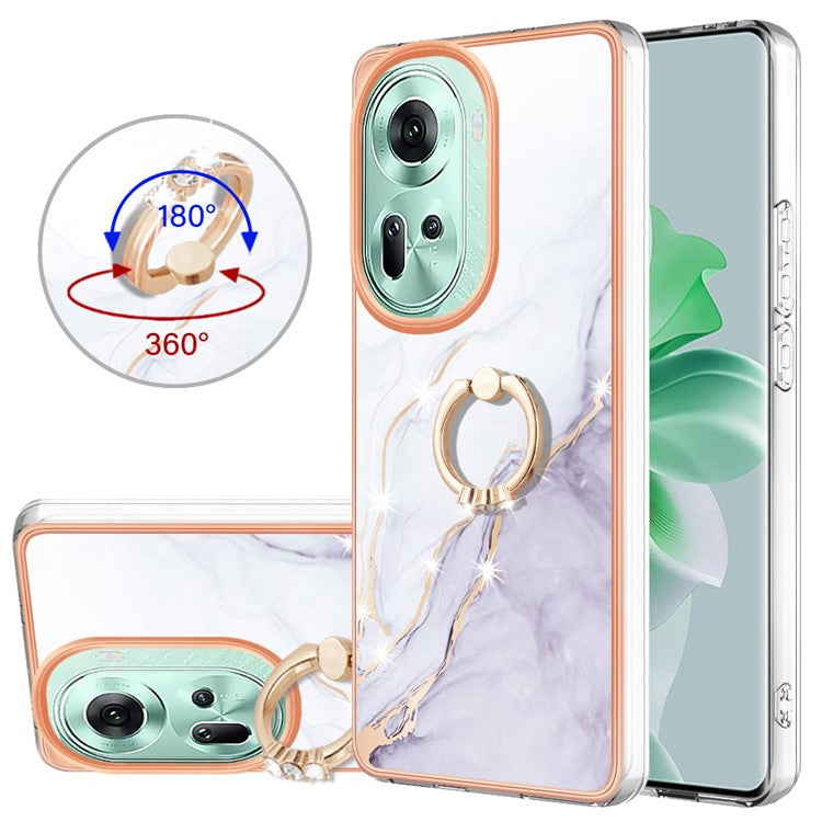 YB IMD Series-10 For Oppo Reno11 5G (Global) Case TPU Ring Kickstand Cover Electroplating Design - White 006