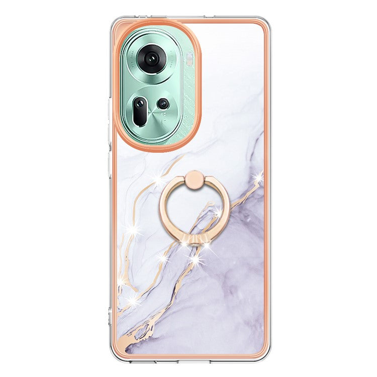 YB IMD Series-10 For Oppo Reno11 5G (Global) Case TPU Ring Kickstand Cover Electroplating Design - White 006