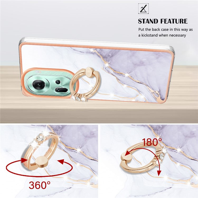 YB IMD Series-10 For Oppo Reno11 5G (Global) Case TPU Ring Kickstand Cover Electroplating Design - White 006