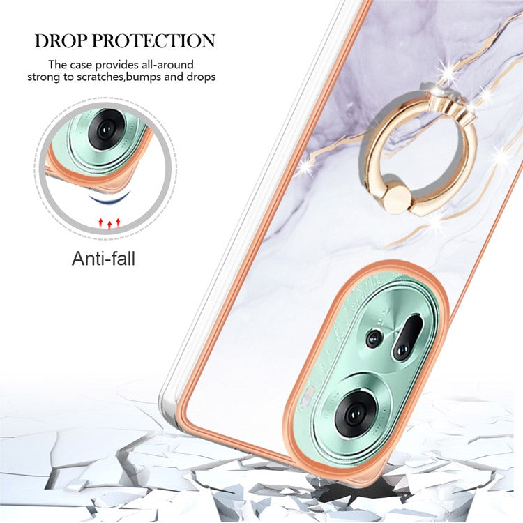 YB IMD Series-10 For Oppo Reno11 5G (Global) Case TPU Ring Kickstand Cover Electroplating Design - White 006