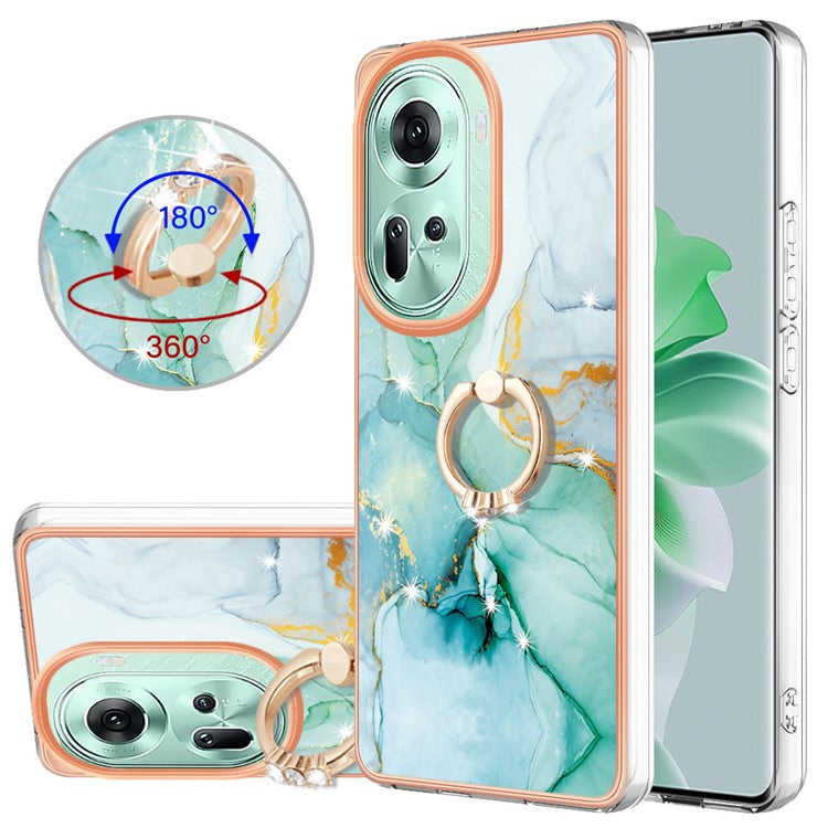 YB IMD Series-10 For Oppo Reno11 5G (Global) Case TPU Ring Kickstand Cover Electroplating Design - Green 003