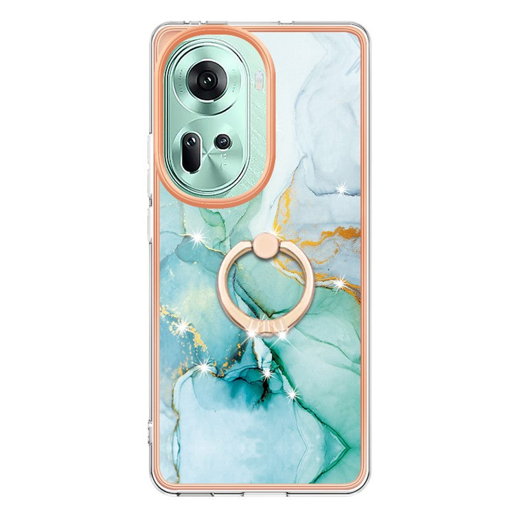 YB IMD Series-10 For Oppo Reno11 5G (Global) Case TPU Ring Kickstand Cover Electroplating Design - Green 003