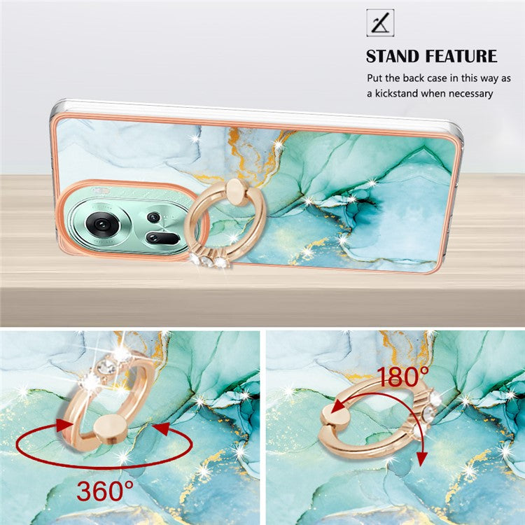 YB IMD Series-10 For Oppo Reno11 5G (Global) Case TPU Ring Kickstand Cover Electroplating Design - Green 003